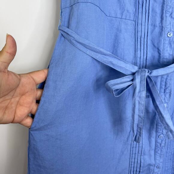 L.L. Bean blue button down dress 100% Linen Size 20 Petite - Picture 3 of 14